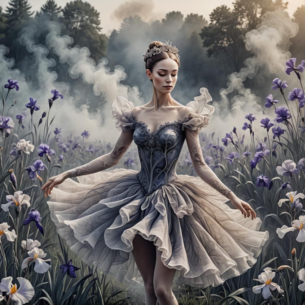 Smokey Ballerina Dancing in Iris Field