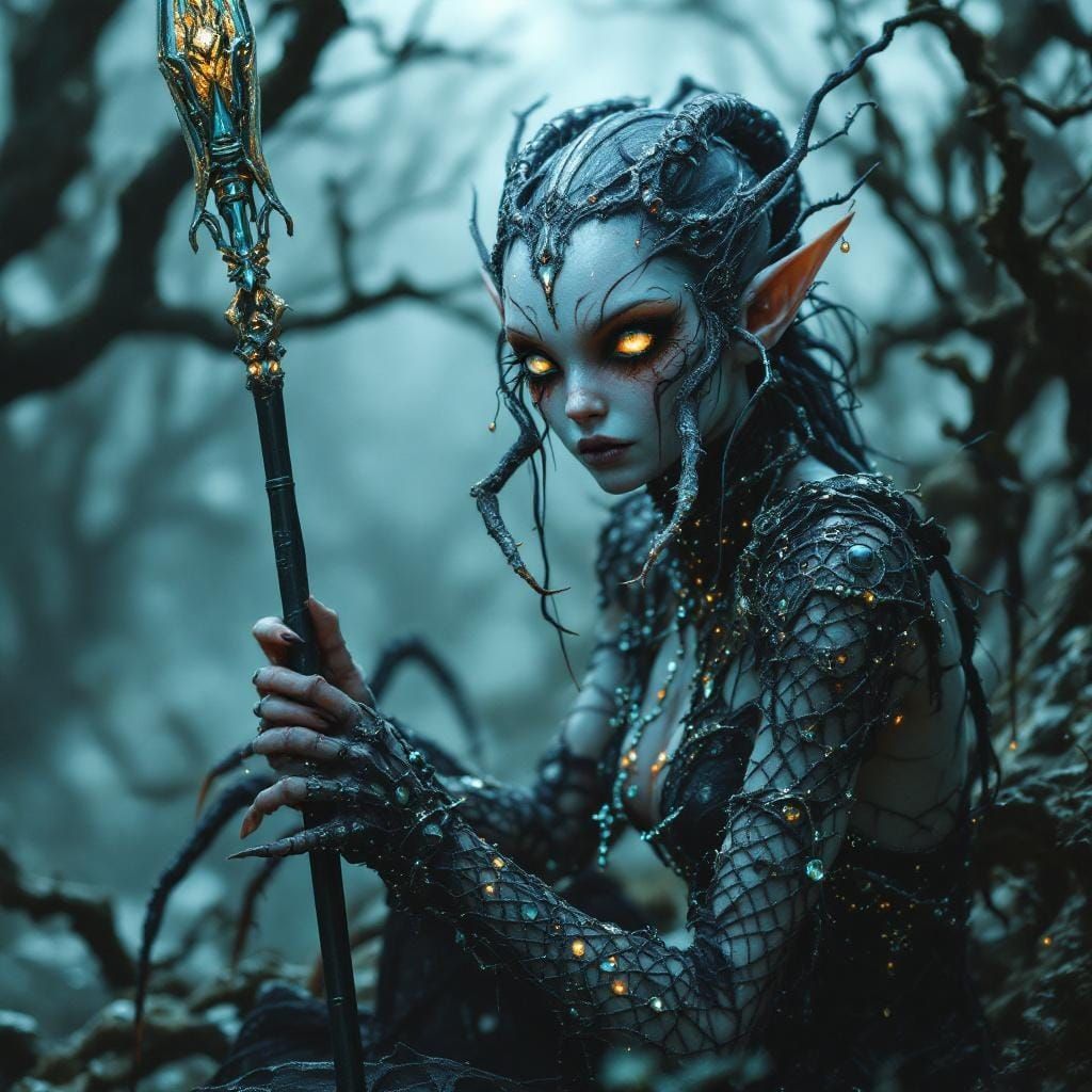 Eerily Beautiful Spider-Goddess in Dark Fantasy Style