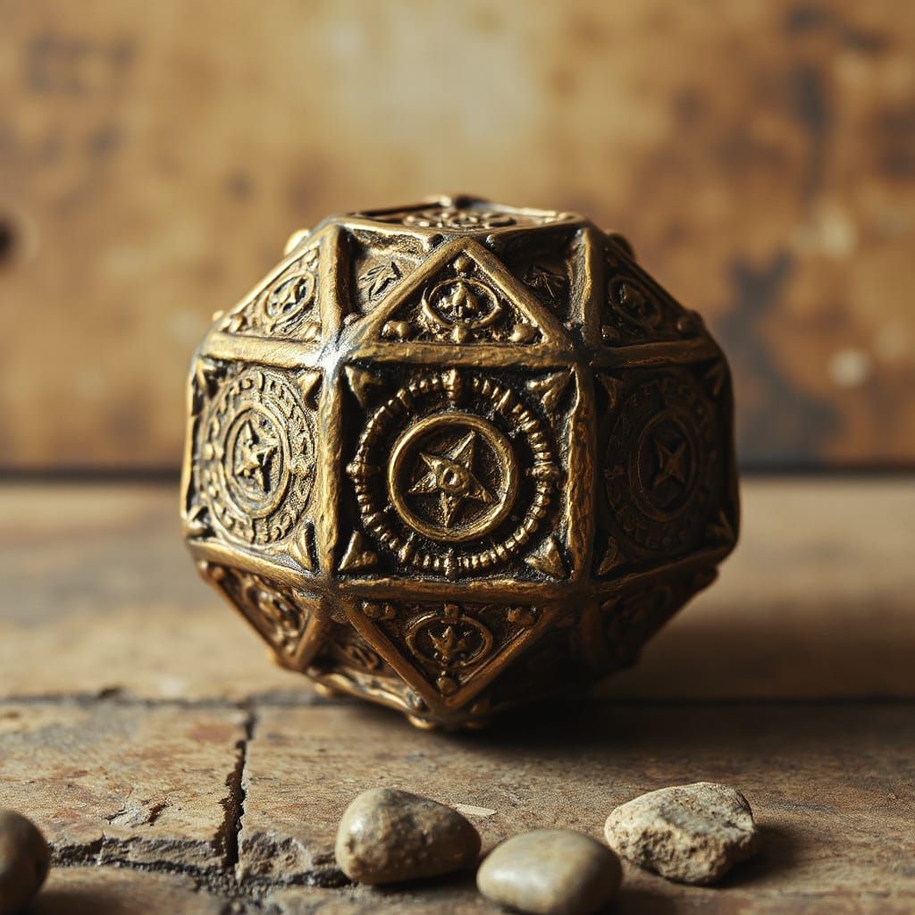Golden Roman Dodecahedron with Intricate Bronze Etchings