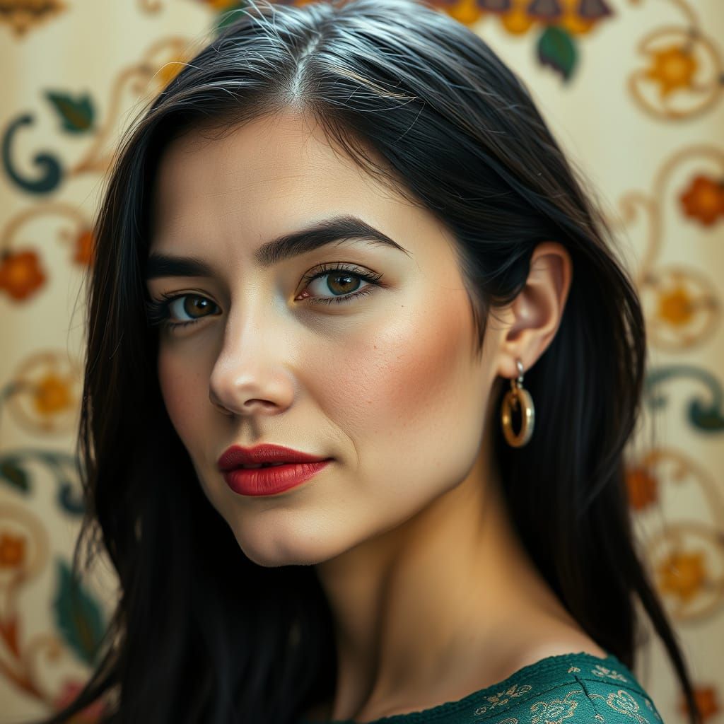 Elegant Woman in Art Nouveau Floral Setting