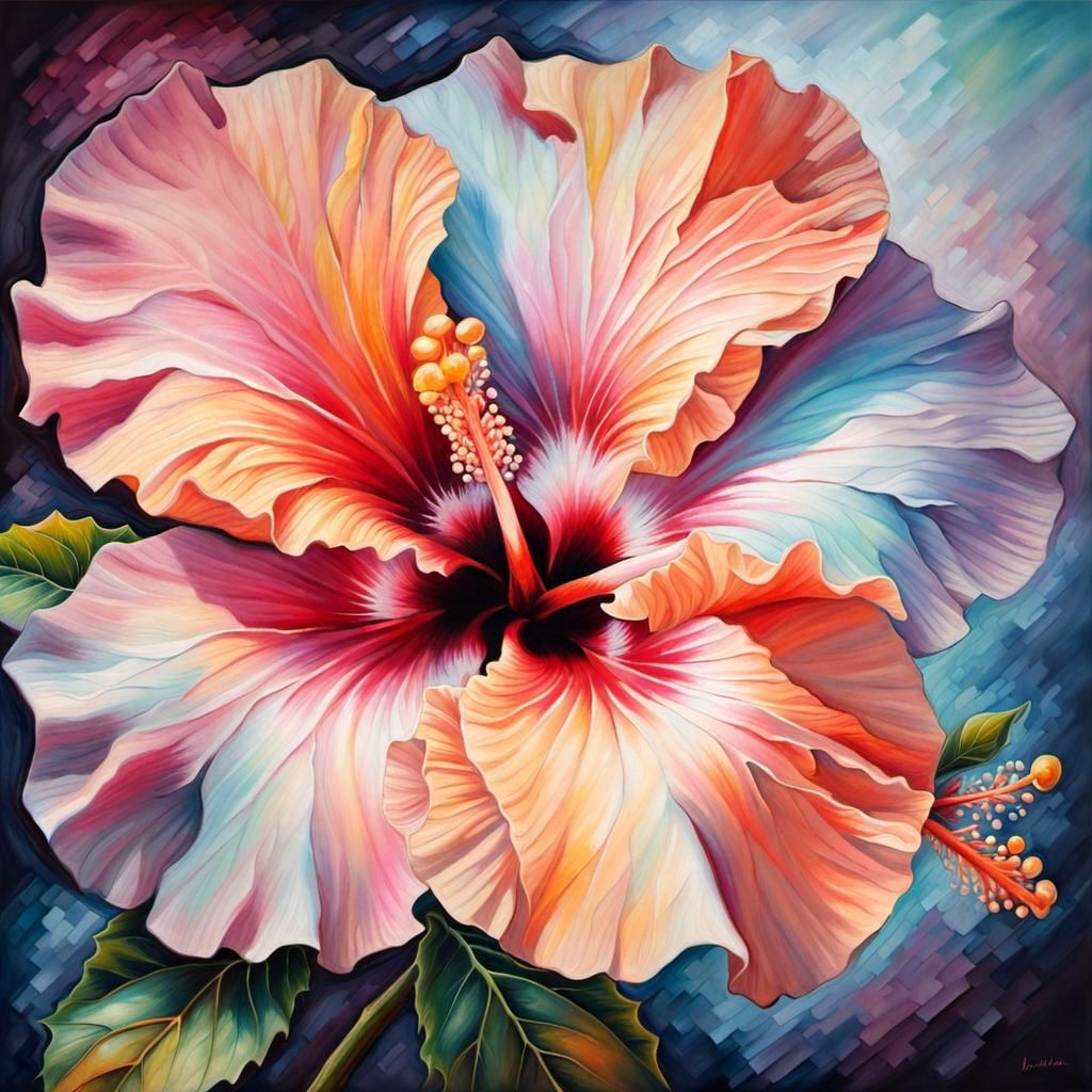 Dreamy Pastel Hibiscus Flower as Oil Pastel Art