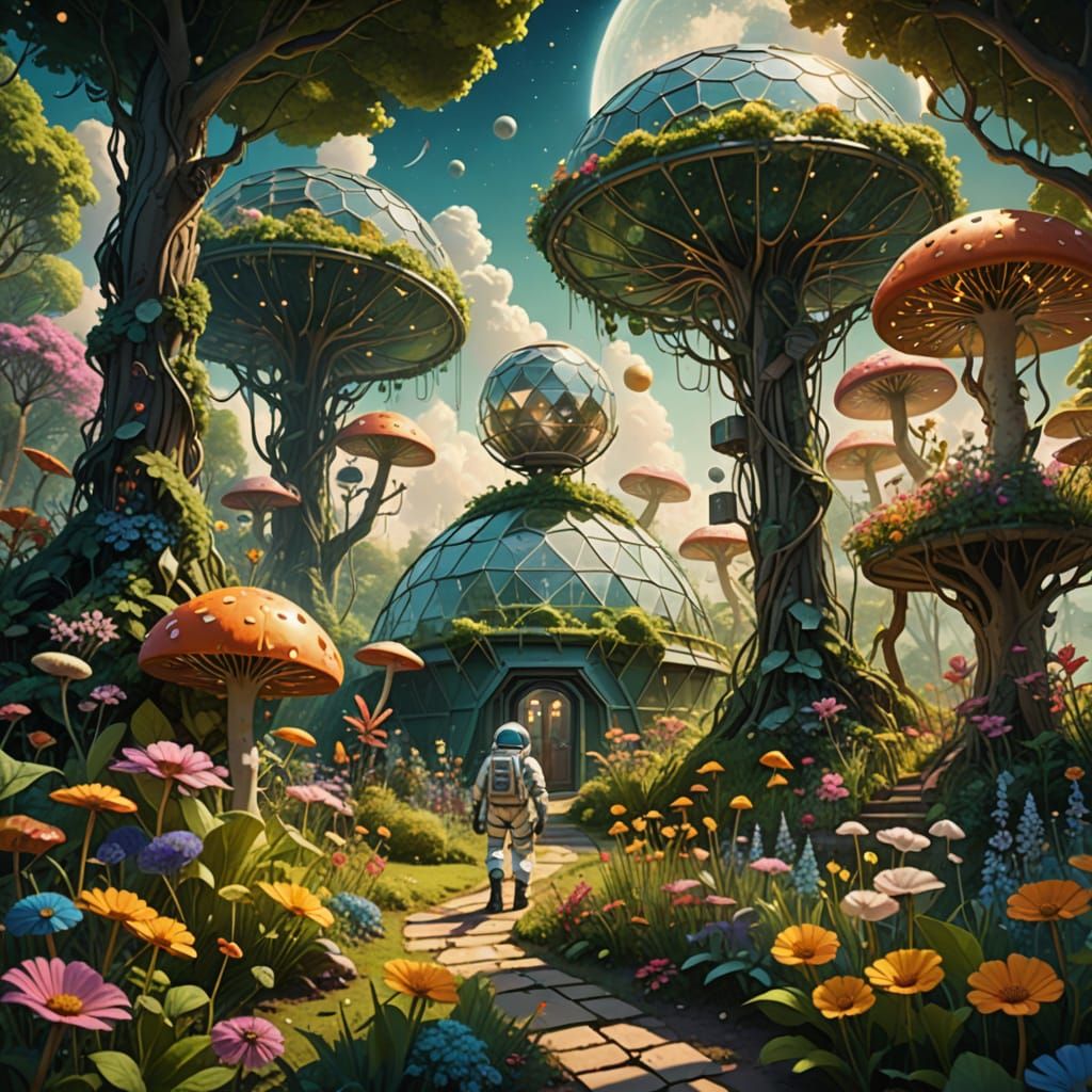 Men Tend Whimsical Lunar Garden in Geodesic Dome