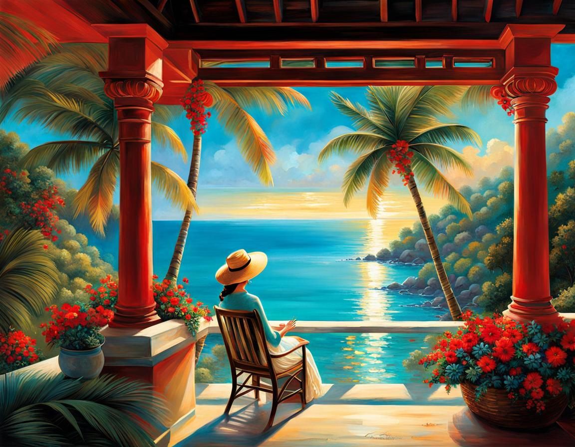 Secluded Beach Scene with Cottage in Golden Hour