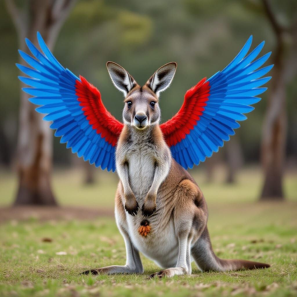 Kangaroo with Red and Blue Wings
