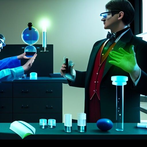 Magicians and scientists in a laboratory