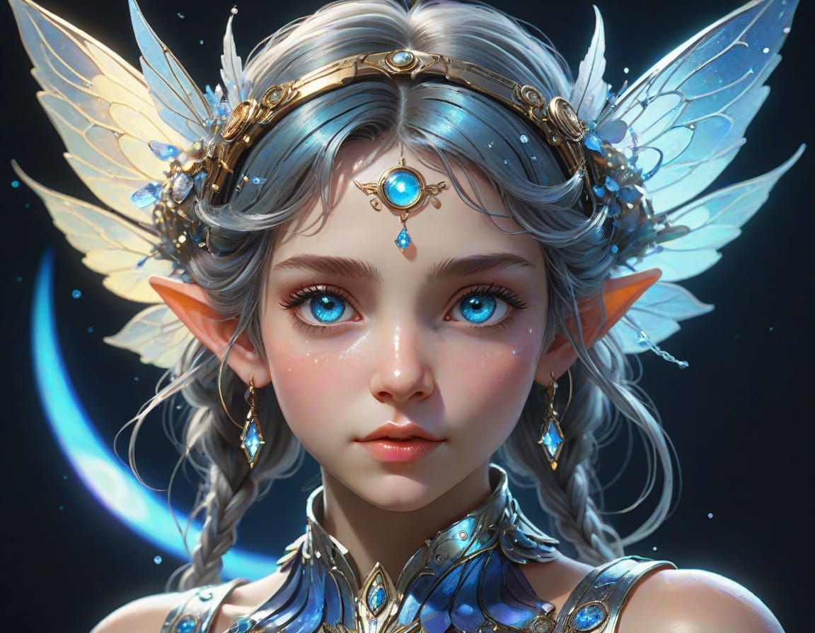 Detailed Moon Fairy Portrait in Digital Art Style