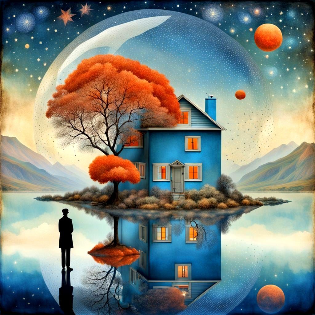 Crystal World with Blue and Orange Trees