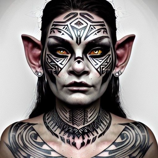 Orc Lady Portrait with Silver Tribal Tattoos