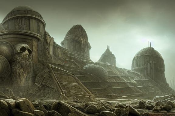 Hyperdetailed Skull on Stone Wall in War Setting
