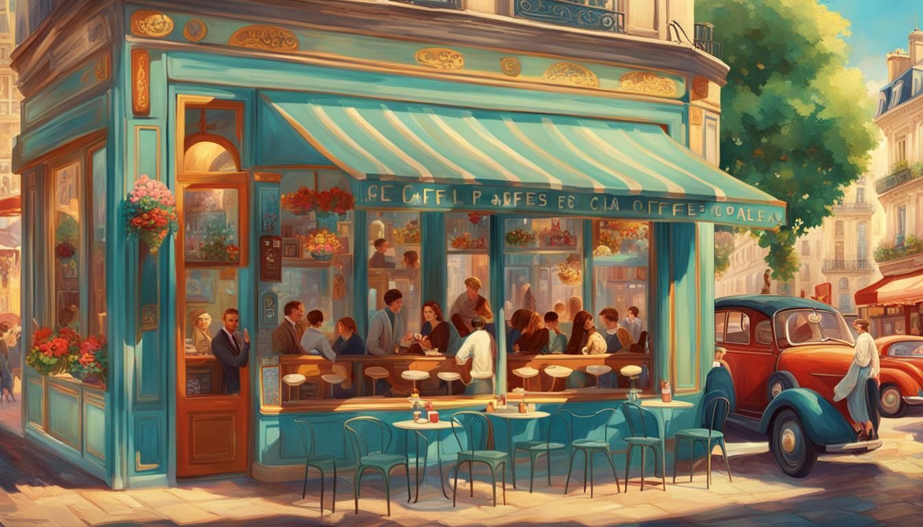 Parisian Cafe Scene in Summer Sunlight