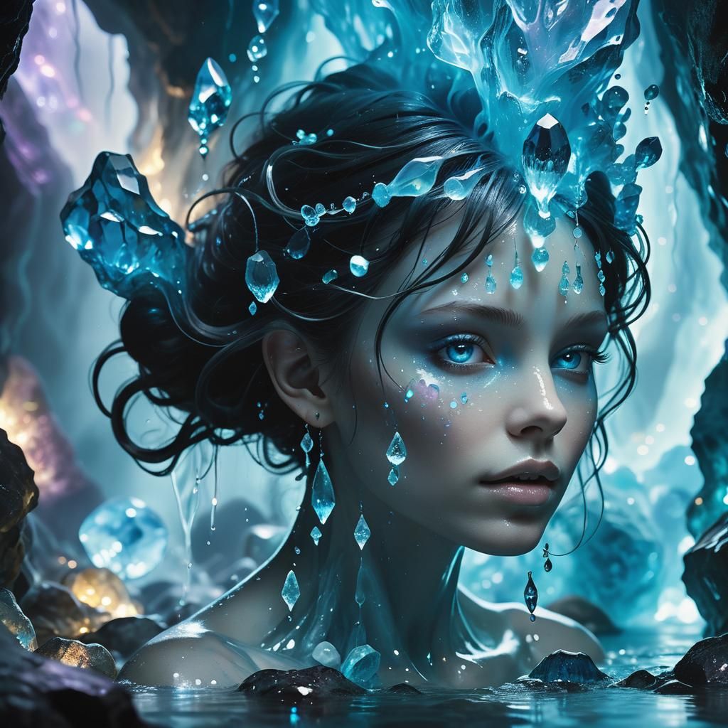 Ethereal Water Elemental in a Crystal Cavern