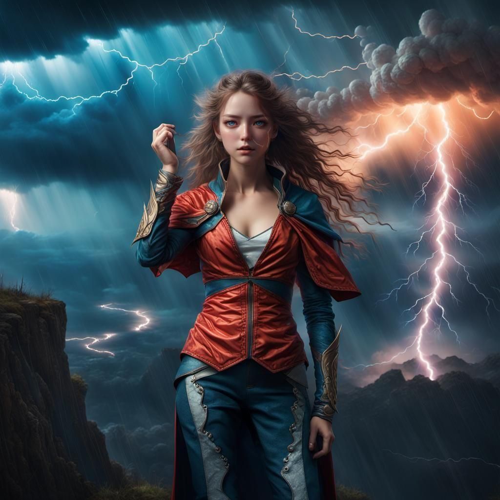 Anime-Style Storm with Lightning and Tornado