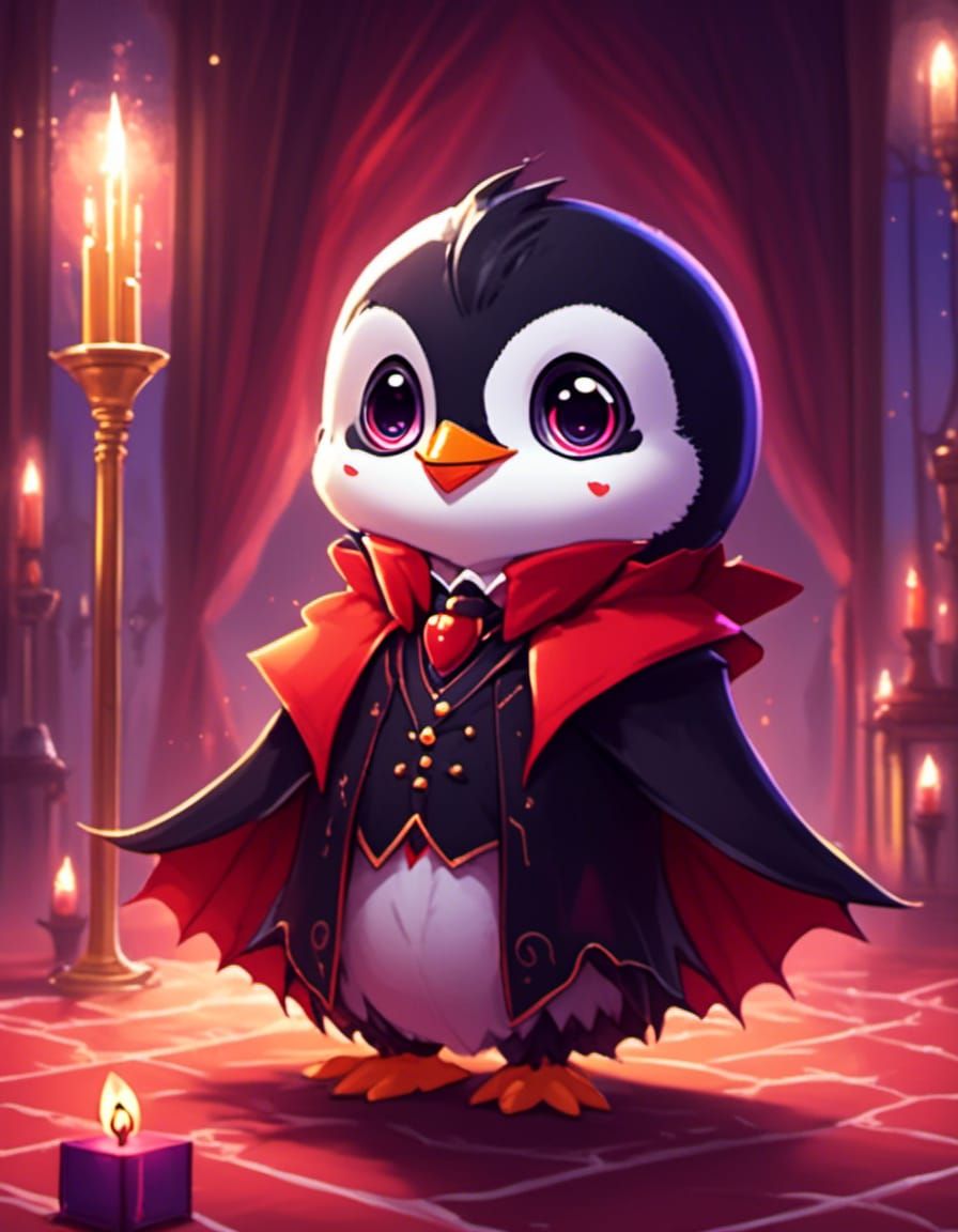 Penguin Dracula Ready for Party in Manga Style