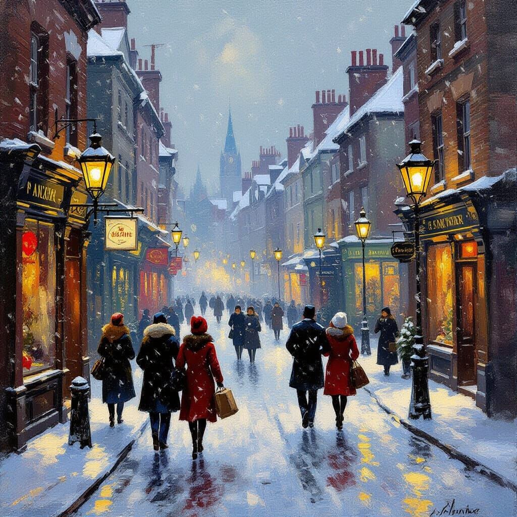 Victorian London Snowfall in Impressionist Style
