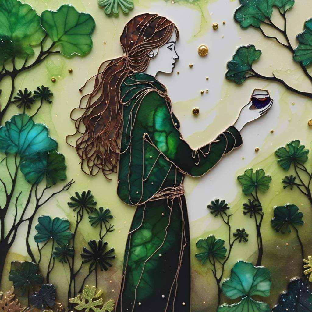 Astronomer in Rainforest: Alcohol Ink String Art