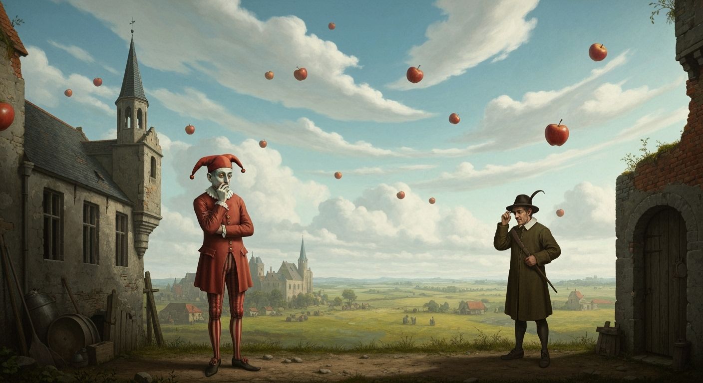 Surreal Belgian Landscape with Joker and Thief