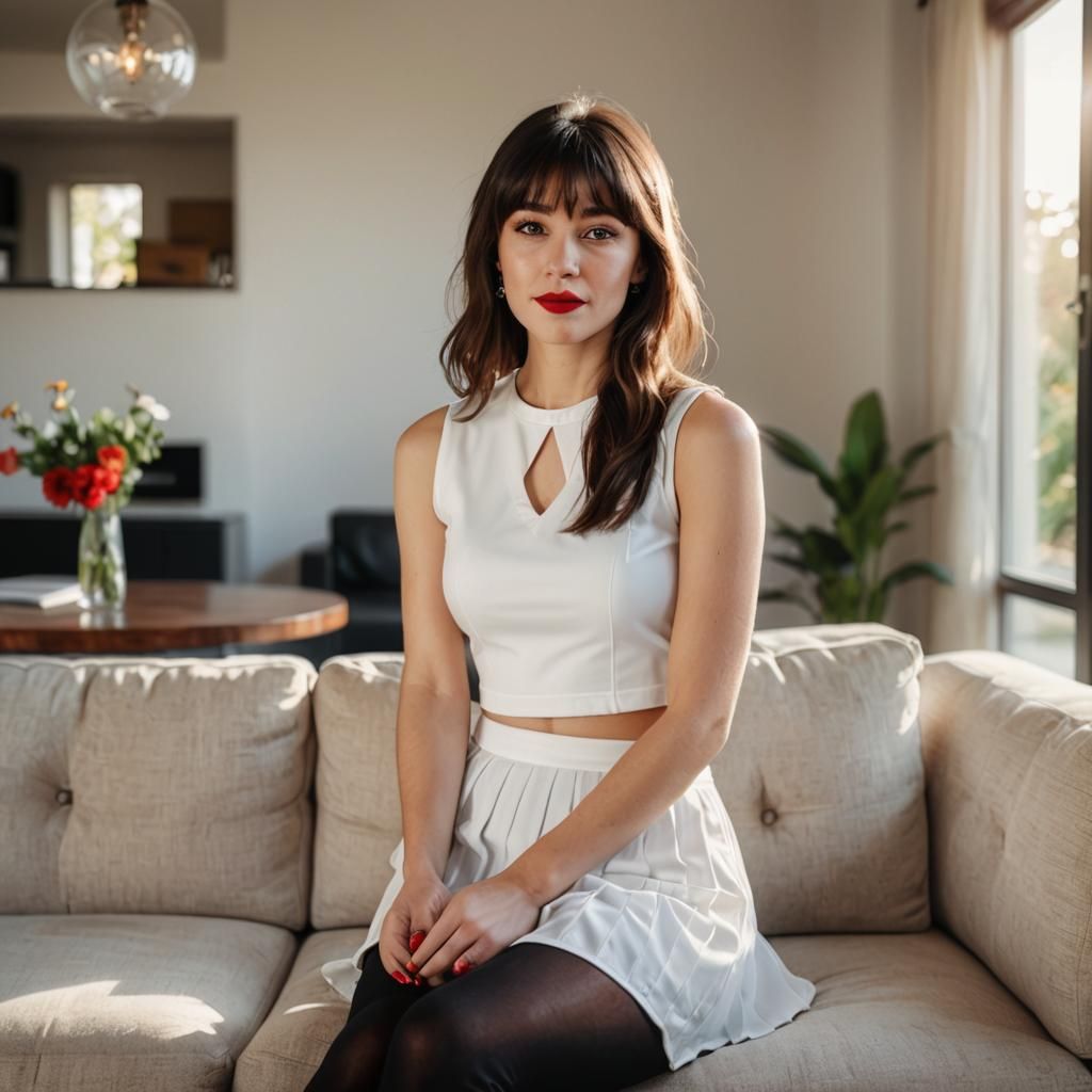 Realistic Portrait of Brunette in Living Room