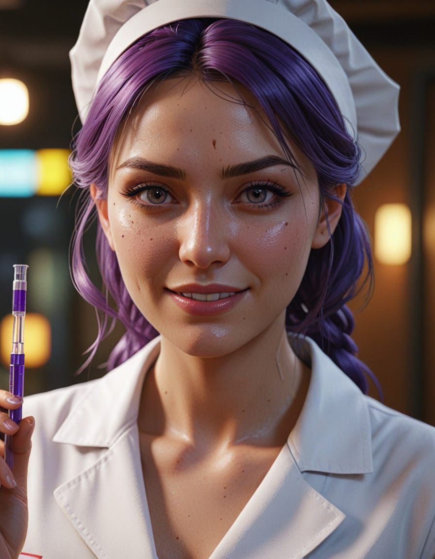 Beautiful Nurse with Syringe: Realistic Digital Art