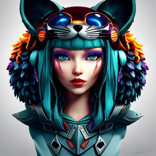 Cute Girl in Cat-Hood: Hyperdetailed Sci-Fi Render