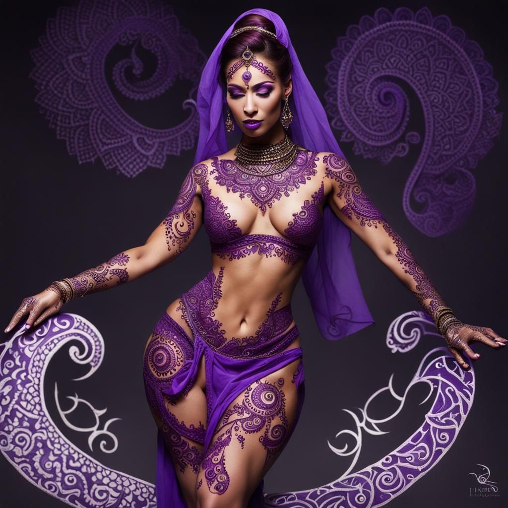 Purple Genie with Henna Tattoo