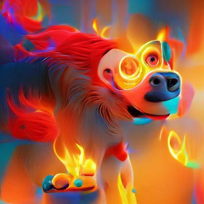Fiery Canine in 3D Digital Art Style