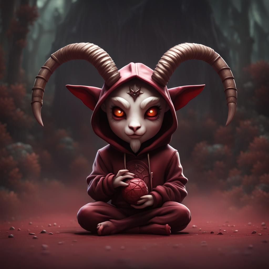 Cute Chibi Baphomet Figure in Red Hoodie