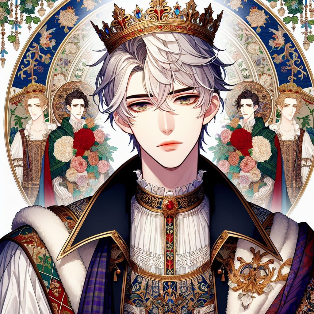 Handsome White-Haired Prince in Anime Style