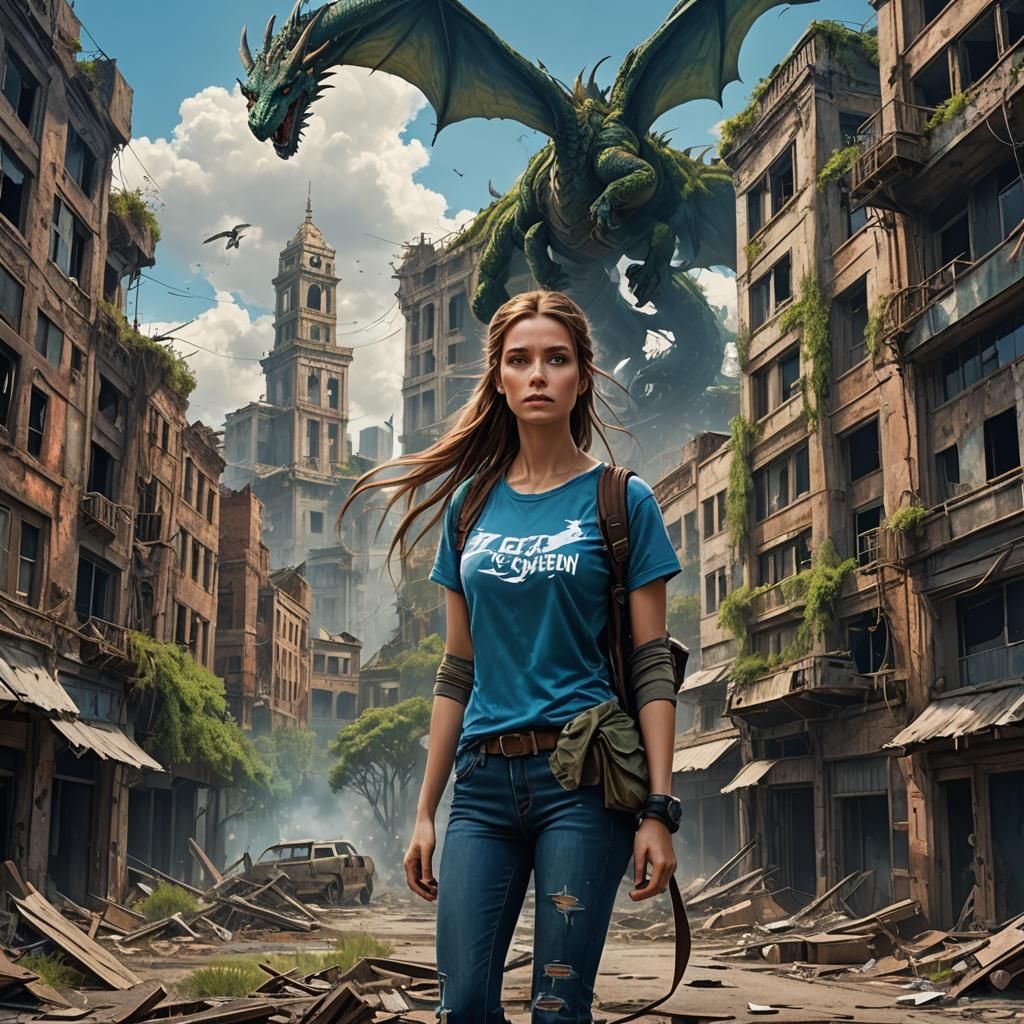 Dragon Over Apocalyptic City: Detailed Matte Painting