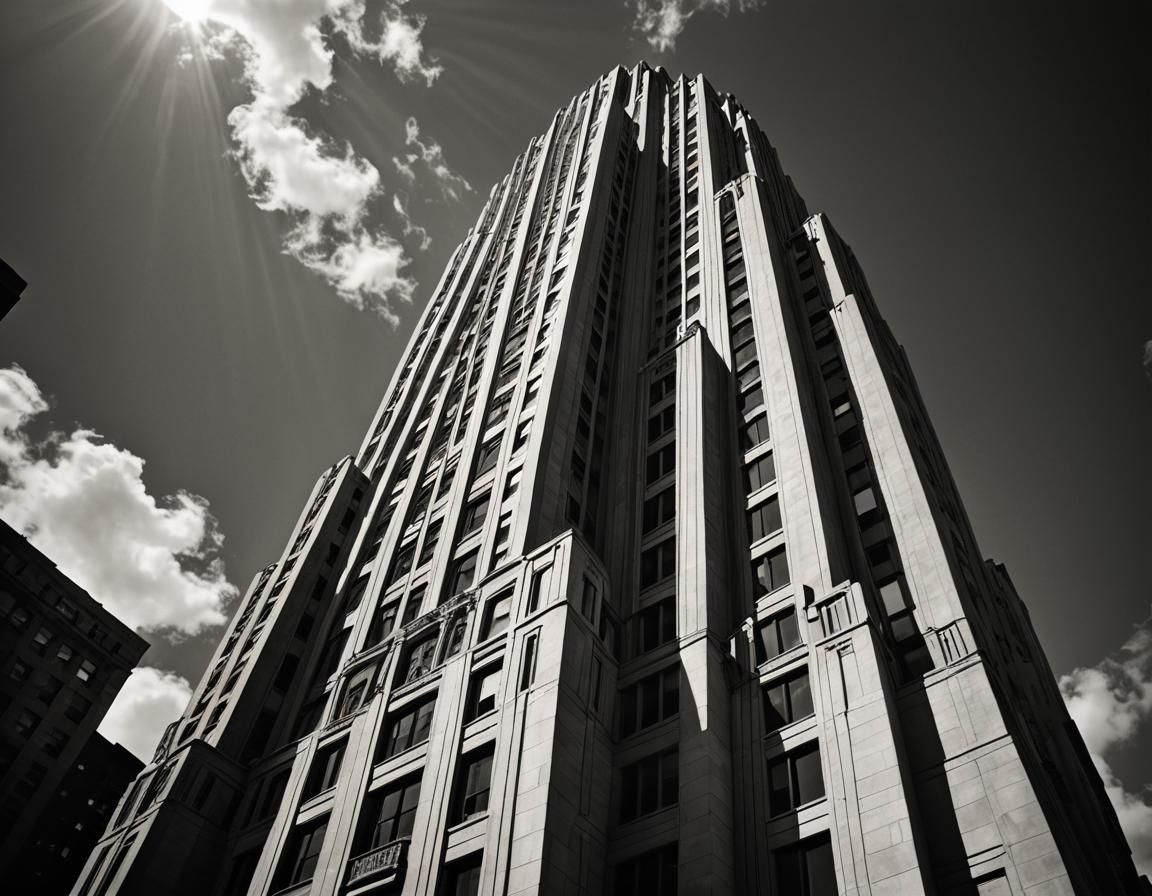 Art Deco Skyscraper at Sunset: Film Noir Architecture