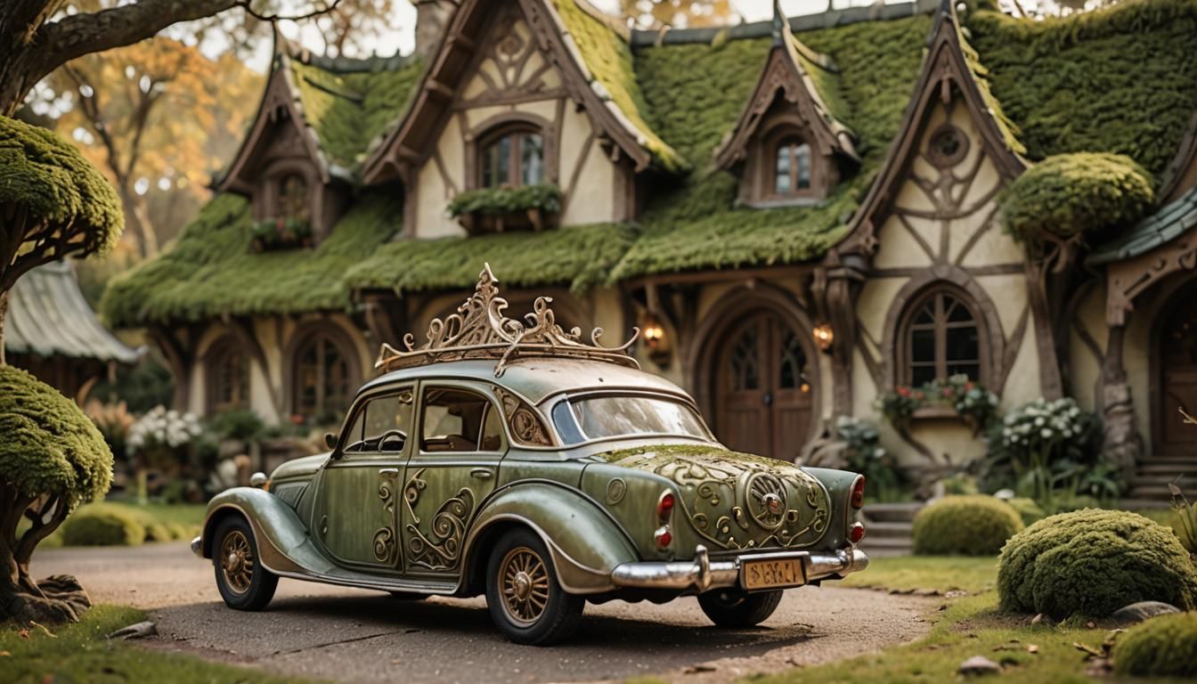 Ethereal Elven Car and Cottage in Fantasy Photography
