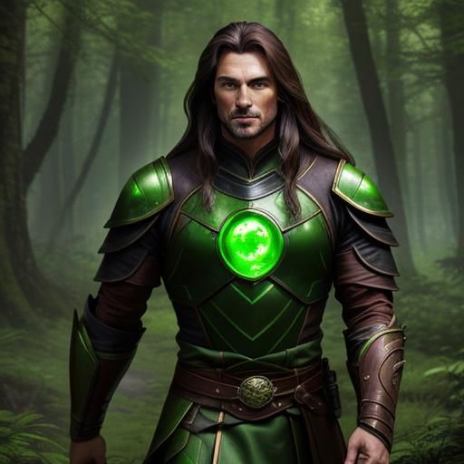 Muscular Forest Guardian with Green Aura