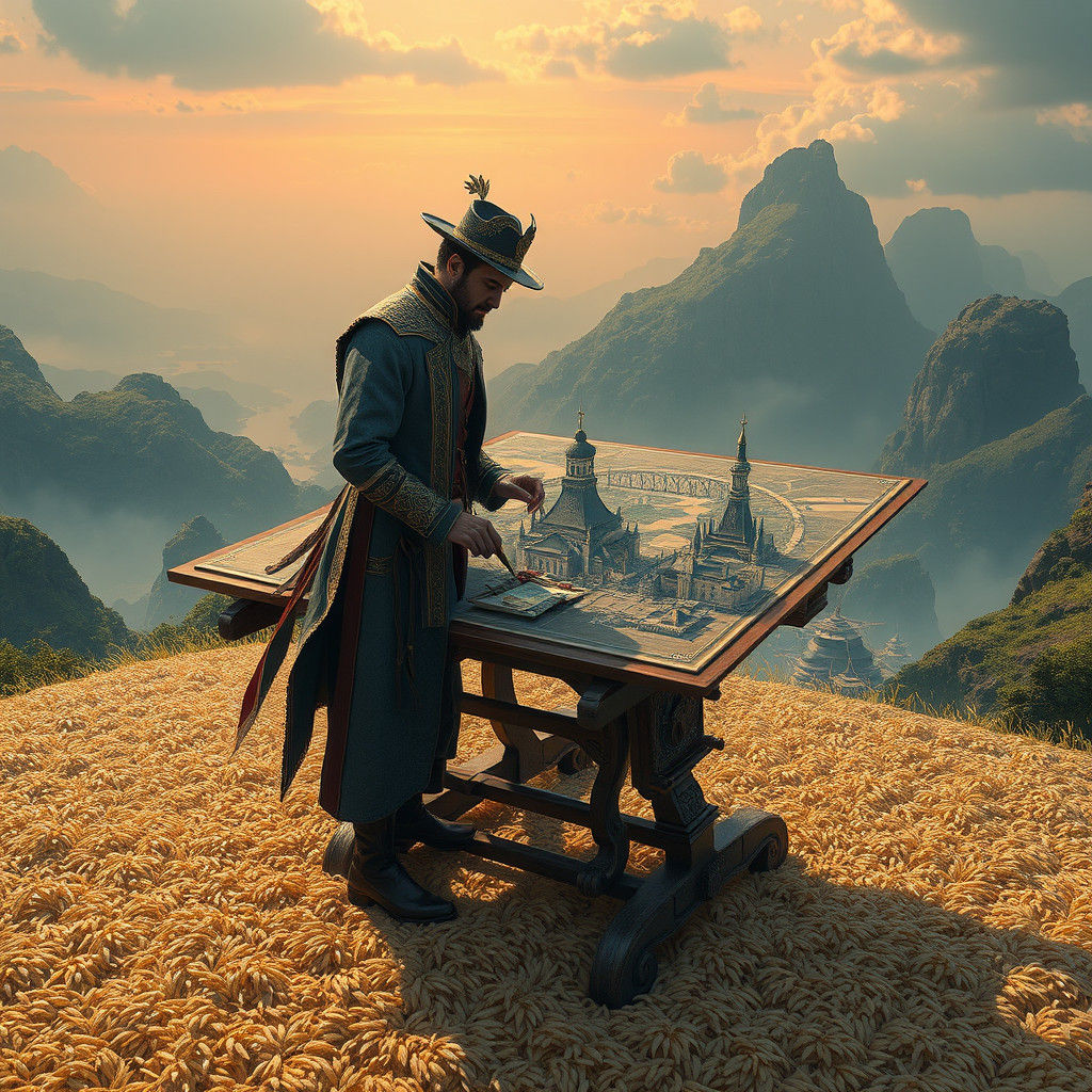 Draftsman Designs Cityscape on Rice Grain Canvas