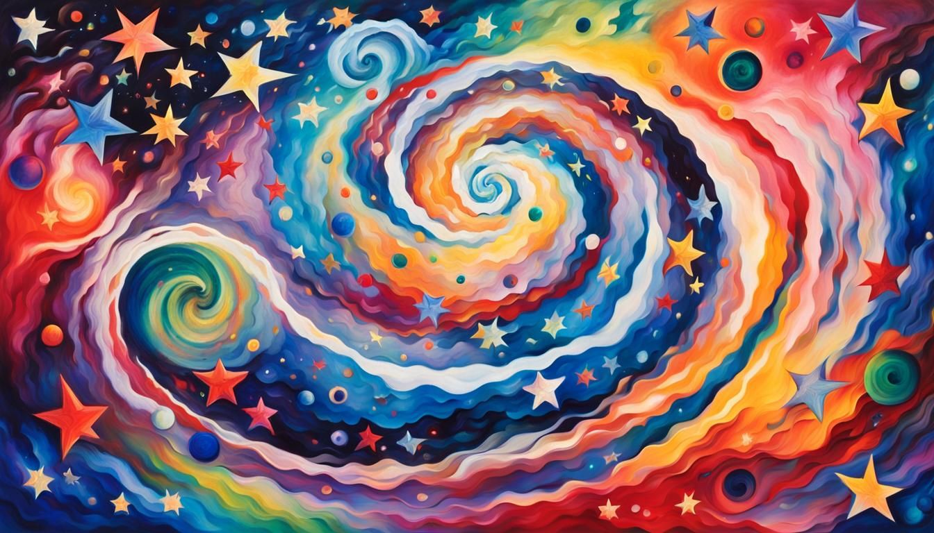 Iridescent Stars in Abstract Expressionist Style