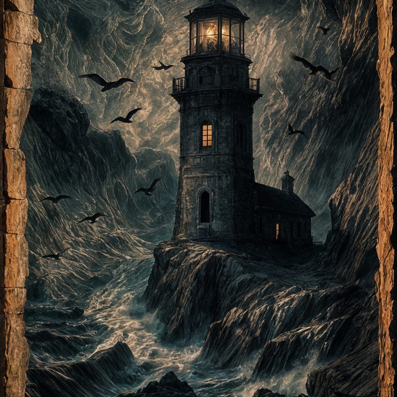 Haunted Lighthouse Illustration in Golden Age Style