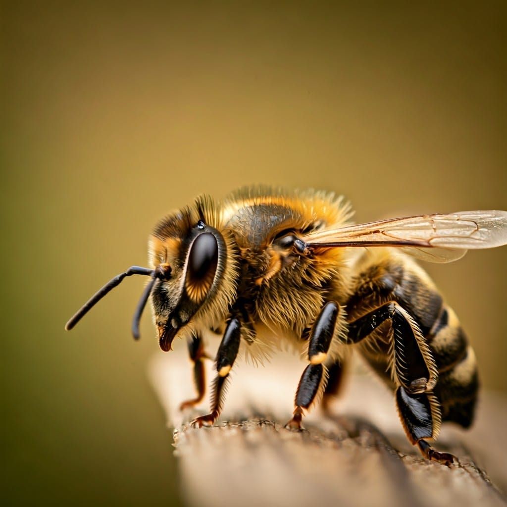 Vibrant Close-Up of a Golden Honey Bee