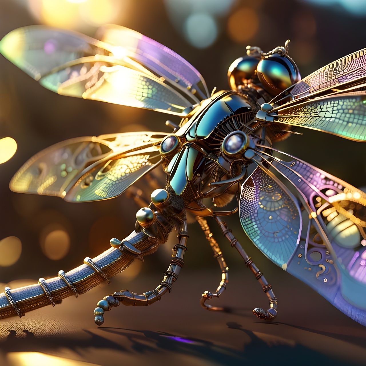 Crystal Dragonfly on Flower, Digital Art