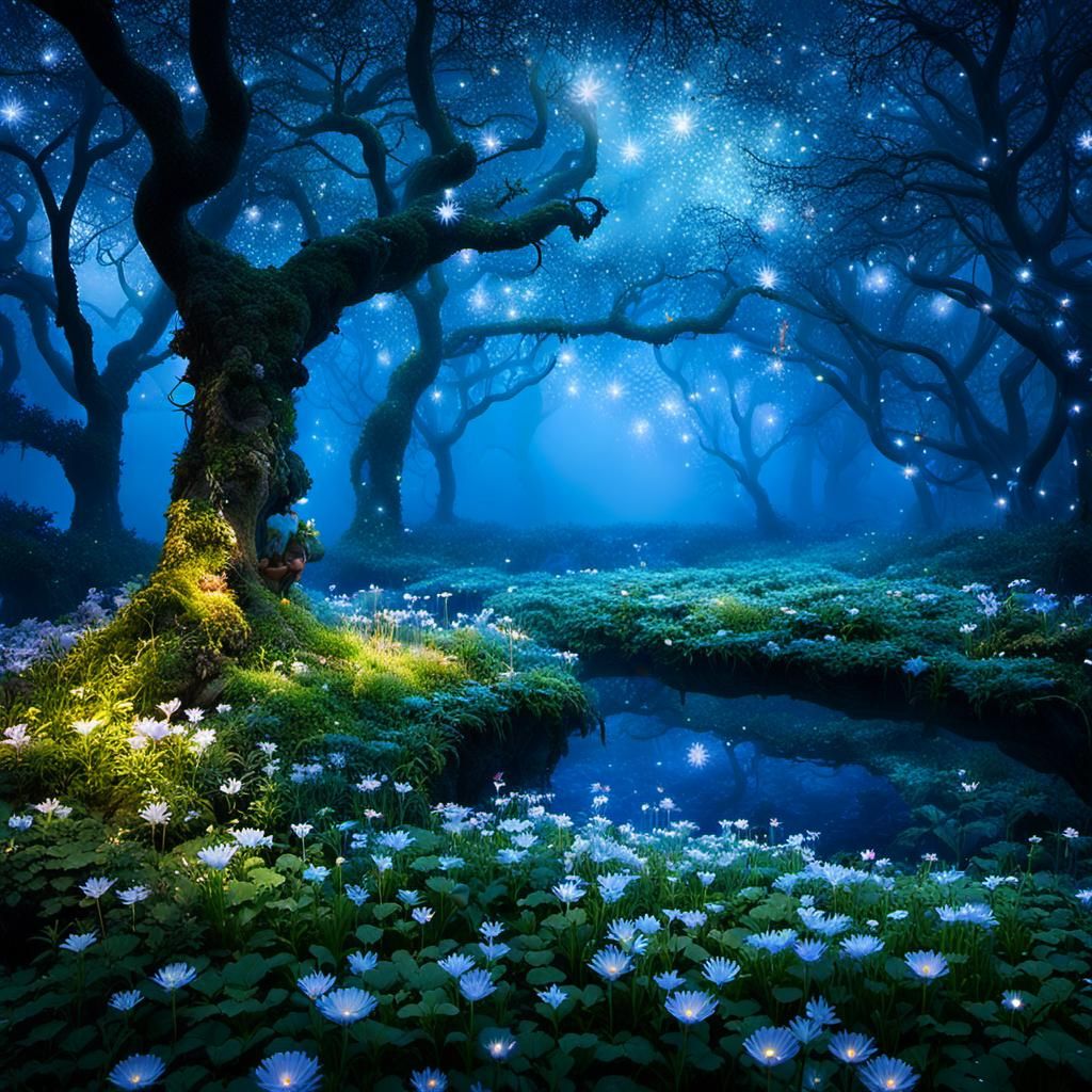 Enchanted Fairy Island with Glowing Wings, 3D Render