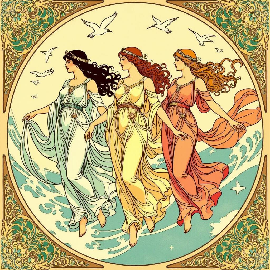 Anunnaki Goddesses in Art Nouveau Style