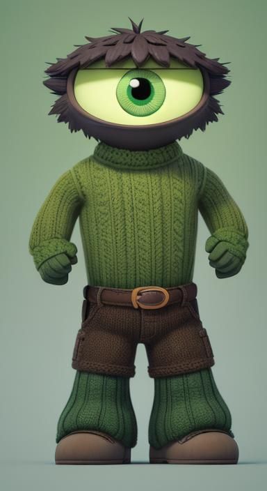 Cute Cartoon Master in Brown and Green Knit