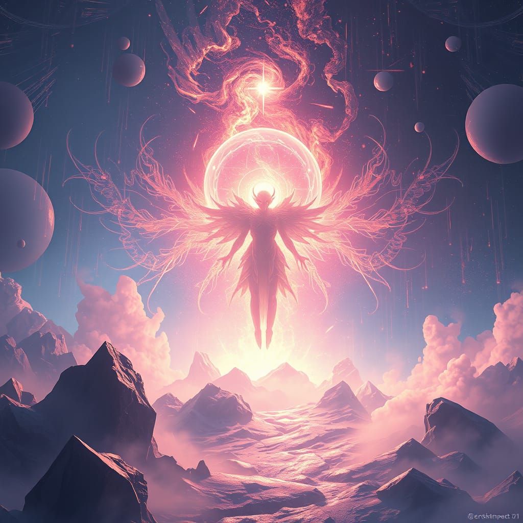 Ethereal Being Emerges from Void in 3D Anime Style