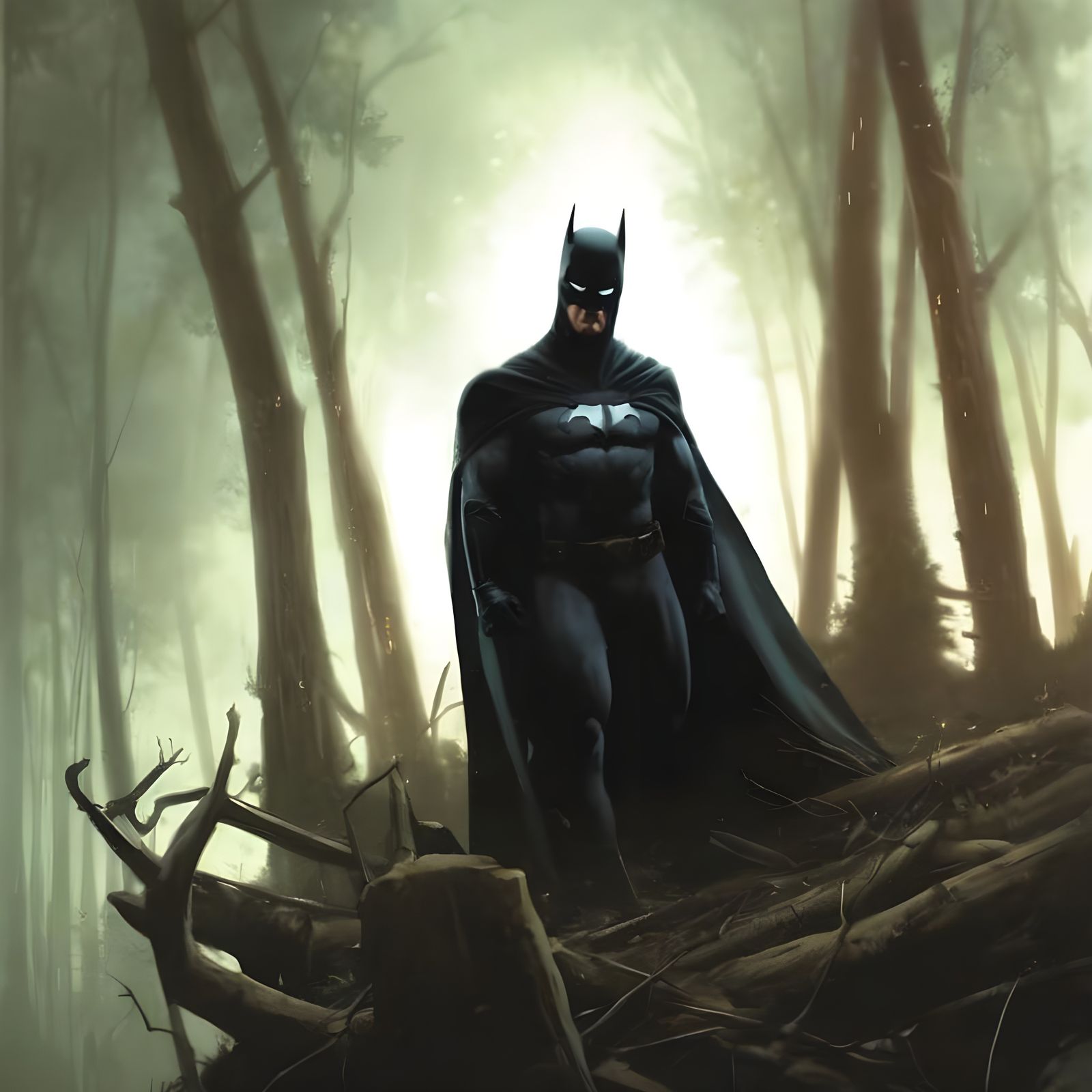 Batman in Mysterious Forest Landscape