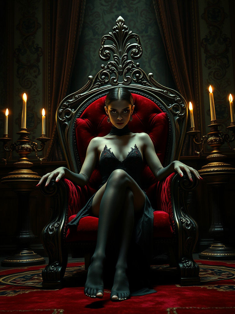 Vampire Queen in Throne Room, Dark Fantasy Art