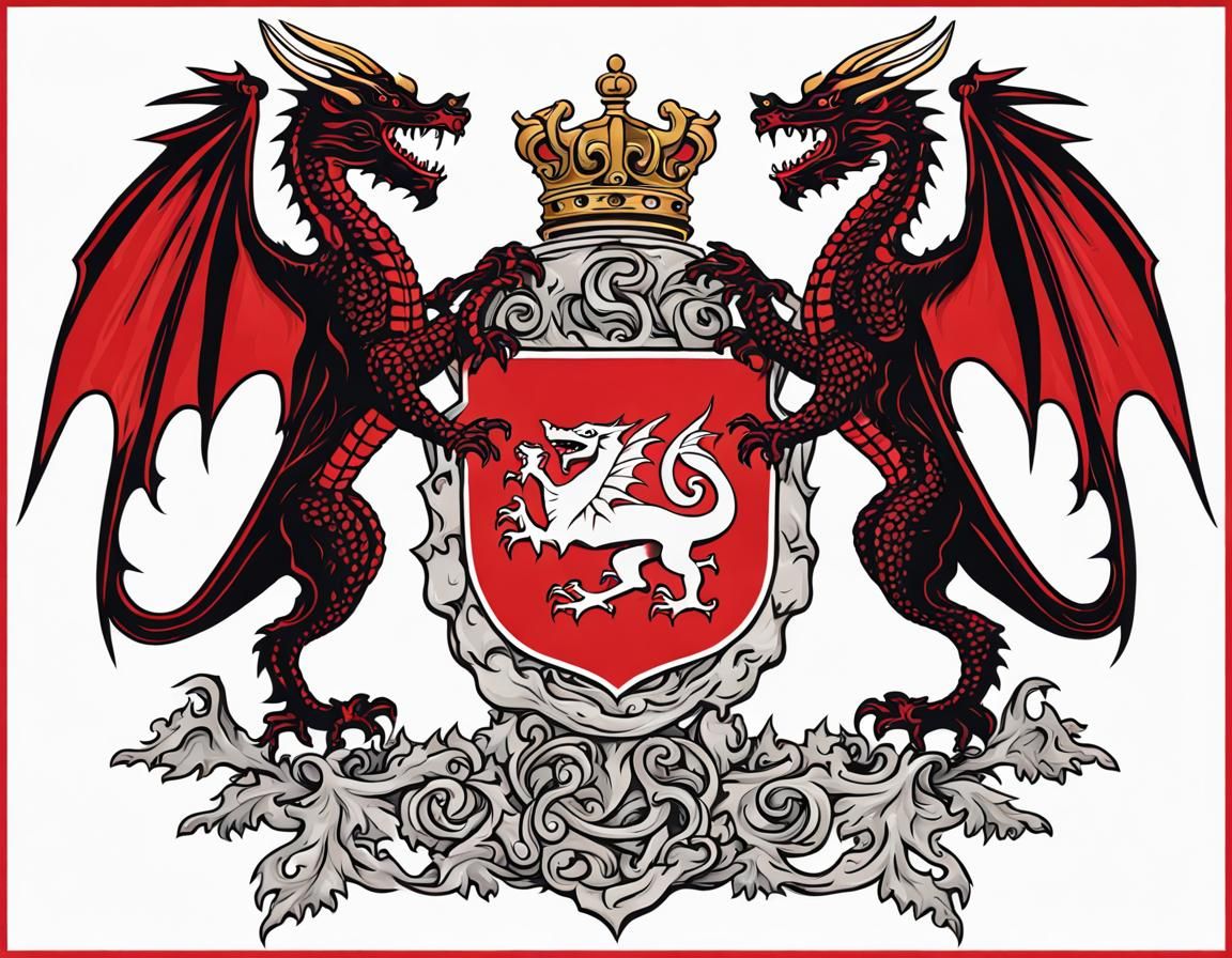 Two-Headed Welsh Dragon Heraldic Crest