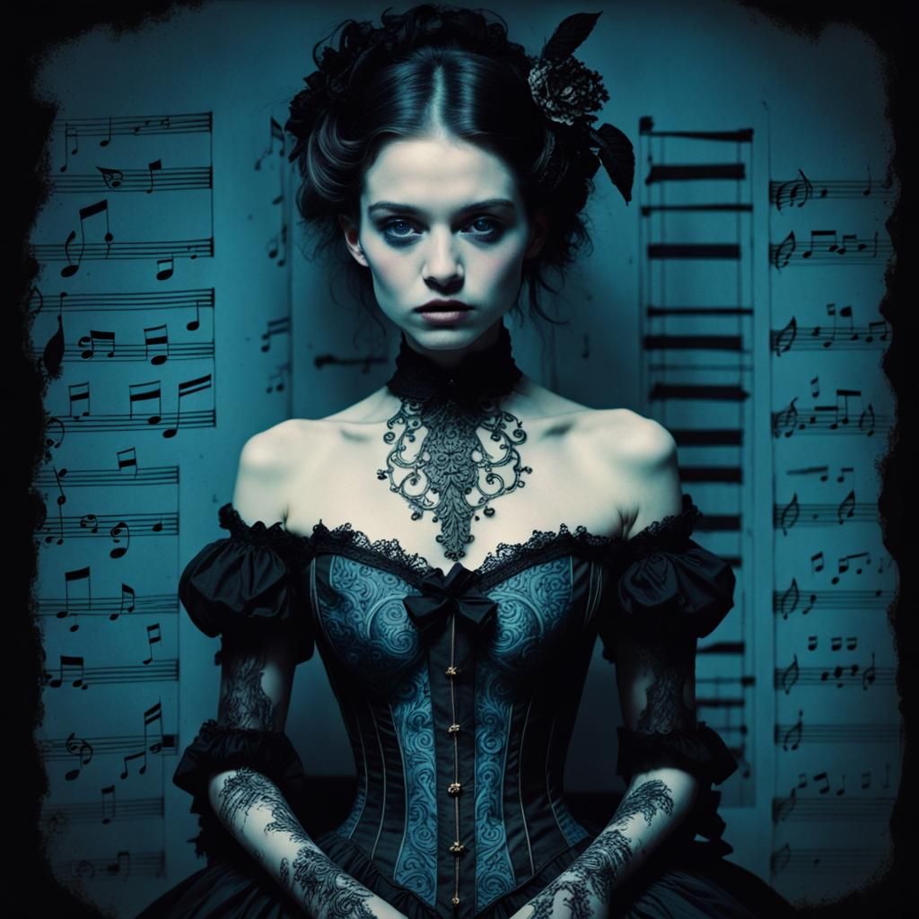 Victorian Gothic Music in Blacklight Art Style