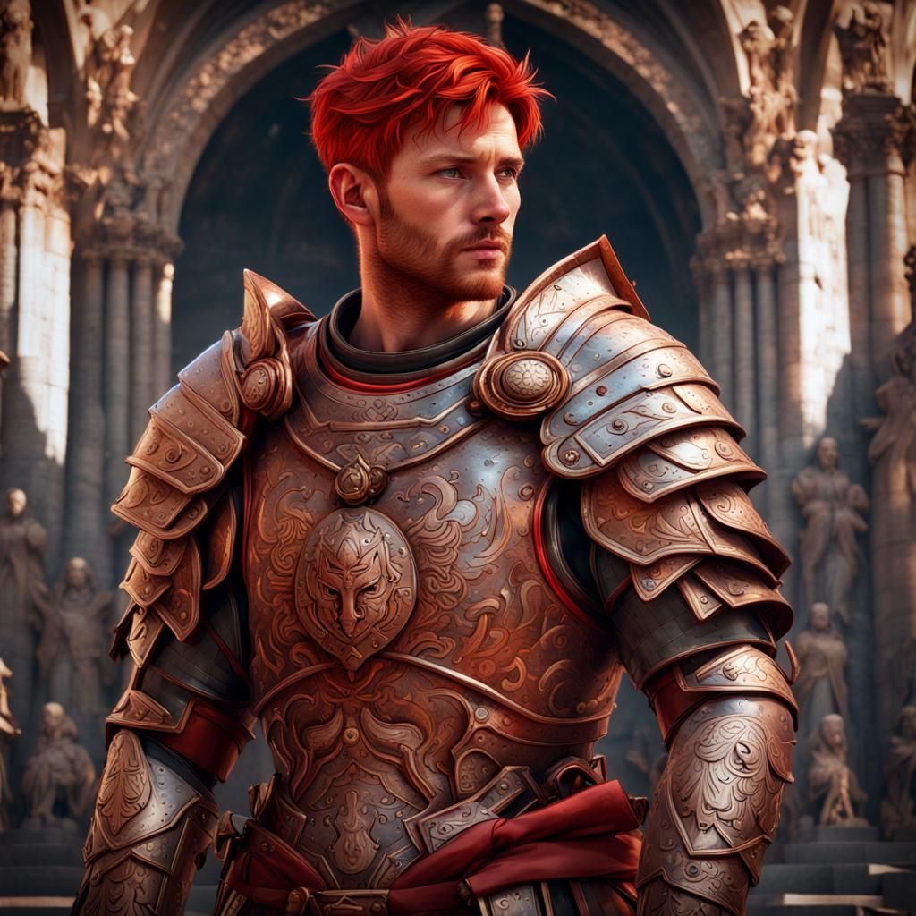 Red-Haired Knight with Wolf Ears in Astral Armor