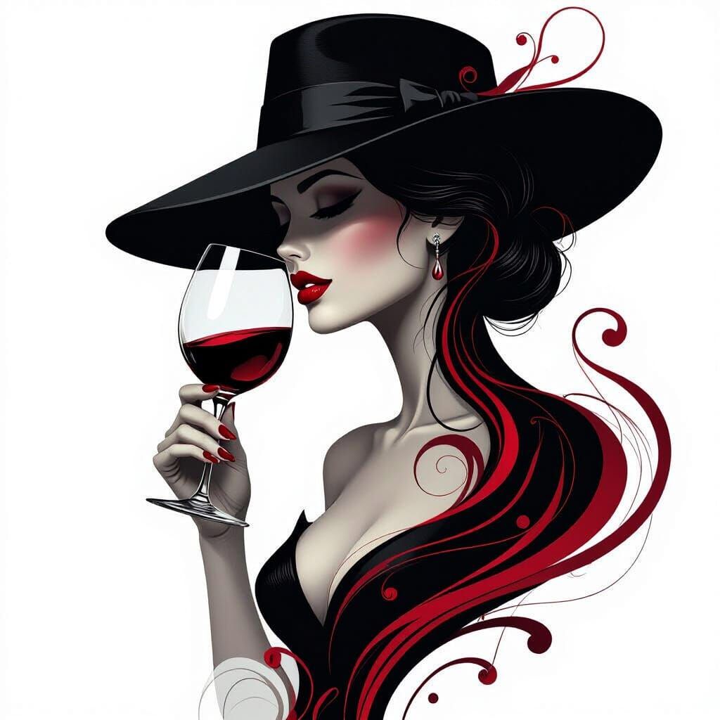 Elegant Wine Glass Woman in Digital Art Style