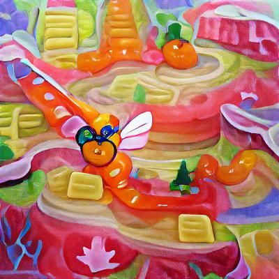 Orange Dragonfly in Gouache Candyland Swamp