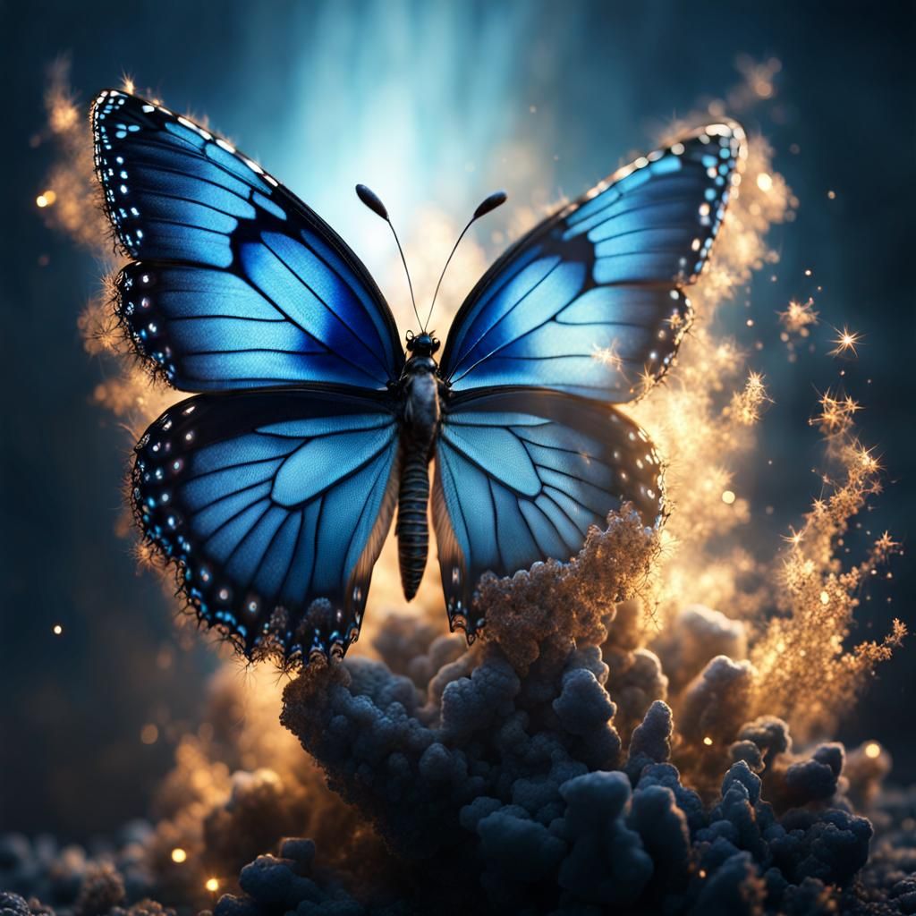 Smoky Blue Butterfly with Glittering Details