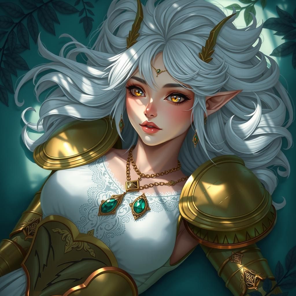 Elven Portrait in Teal Environment, Digital Illustration