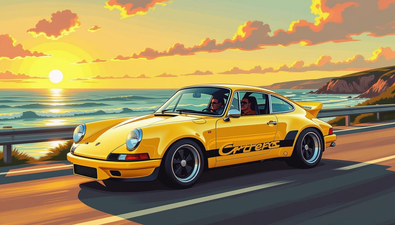 Vintage Porsche 911 Carrera RS in Comic Art Style